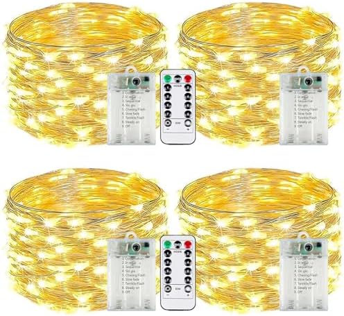 4 Pack Fairy Lights Battery Operated with Remote 16FT 50 LED String Lights by EXF