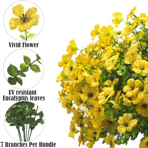 Grunyia Artificial Fake Flowers for Outdoor Spring Decoration, 16 Bundles Faux Silk Colorful Daisy UV Resistant Realistic for Outside Porch Patio Home Yard Garden Planters Pots Window Box (Yellow) - Image 3