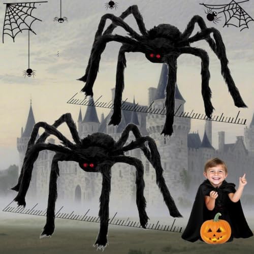 Giant Spider 2.95 Ft, 2 Packs Halloween Decorations Fake Halloween Decor Spiders Large, Furry Spiders for Outdoor Indoor Yard Home Costumes Party Home Décor by Unknown