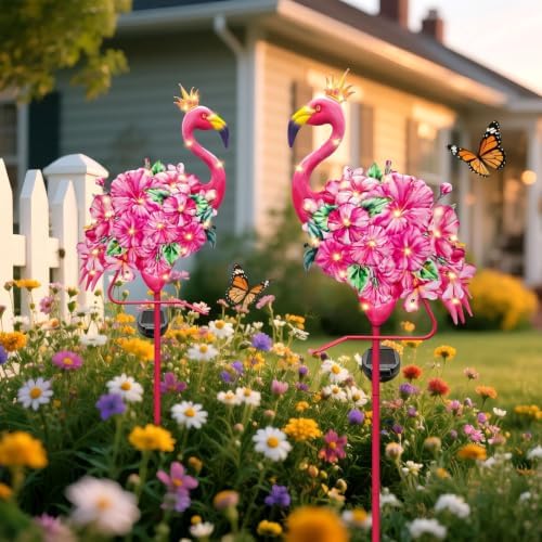 Hexagram Flamingo Yard Decor, Flamingo Solar Lights Outdoor with 2 Pack - Image 5