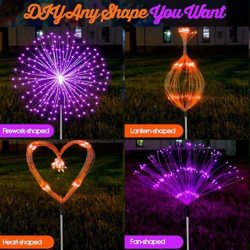 Tujoe 6 Pcs Fall Solar Firework Stake Lights 180 LED 8 Modes - Image 3