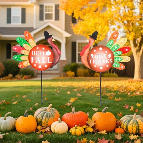 VCUTEKA Lighted Fall Turkeys Outdoor Decor, Thanksgiving Garden Stake - Image 5