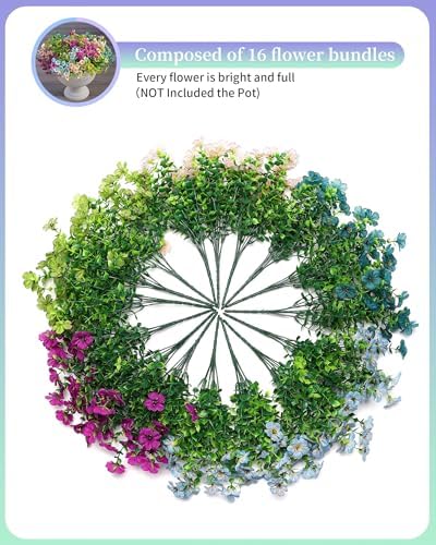 Artificial Flowers for Outdoor Decor, 16 Pack UV-Resistant Fake Colorful Silk Daisy Flowers, Perfect for Spring & Summer Decorating – Front Porch, Patio, Window Boxes, and Potted Plants - Image 6