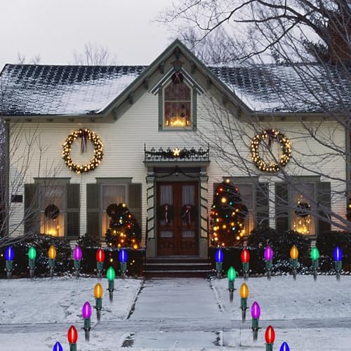 Abeja C9 LED Christmas Pathway Light, 38FT Multicolor Pathway Christmas Lights w/ 27 Multicolored Jumbo LED Bulbs, Connectable Christmas Walkway Lights Lawn Walkway Lane Marker Lighting Decoration - Image 7