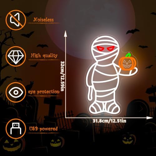 Mummy Halloween Neon Sign for Wall Decor with Pumpkin Led Sign Dimmable - Image 4