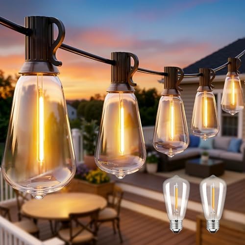 Ollny Outdoor String Lights 66FT, Shatterproof Connectable Patio Lights with 25 ST38 Edison LED Bulbs, 2200K Warm White Waterproof Outside Hanging Lights for Backyard, Gazebo, Porch, Balcony, Bistro by Ollny