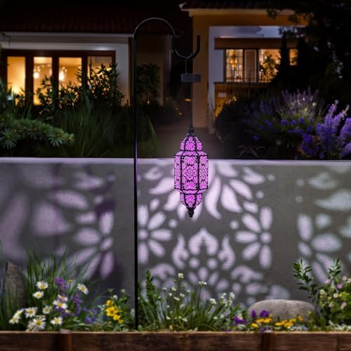 Twinkya Hanging Solar Lights Outdoor Garden Decorative Solar Lantern Waterproof Metal Moroccan Outdoor Decorations for Patio Pathway Yard Porch Backyard Garden Decor (Purple, 1 Pack) - Image 6