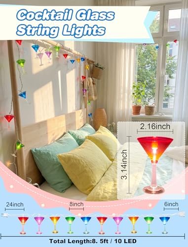 Cocktail Glass String Lights, 8.5Ft Tropical Beach Themed Wine Glass String Lights with 10 LED Cup Lights, Plug in Summer Patio Fairy Lights for Camp Tent Holiday Party Garden Bedroom - Image 2