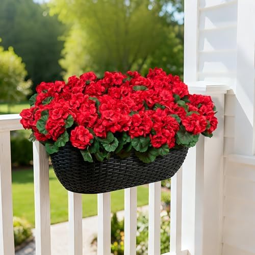 Geranium Artificial Flowers for Outdoors Spring UV Resistant Silk Geranium Red Fake Flower Outdoor Plants for Garden Home Porch Courtyard Window Box Decoration 4 Pcs - Image 5