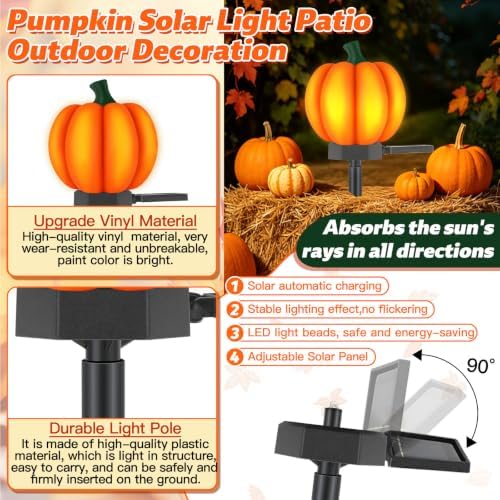 1 Pack Pumpkin Solar Lights Outdoor Halloween Decor Fall Solar Stake Light - Image 3