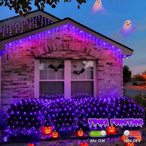 YEGUO 360 LED Purple Halloween Net Lights Outdoor Waterproof - Image 2