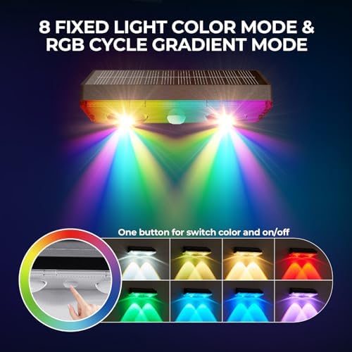 Solar Fence Lights Outdoor 2 Pack – IP65 Waterproof Wireless Solar Deck Lights with 9 Color Modes, 80 Lumen Bright LED for Fence, Backyard, Patio, Pool, Wall – 12+ Hour Runtime, No Wiring - Image 2