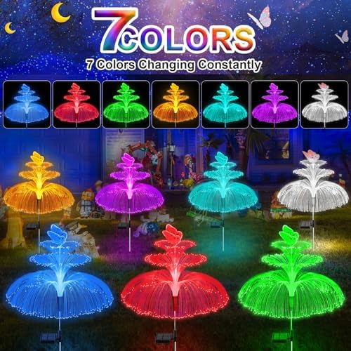 WEITEXS Solar Garden Lights 3 Pack New Upgraded Solar Lights Outdoor Waterproof 3 Layers 7 Color Changing Jellyfish Butterfly Decorations for Garden Yard Gifts for Women - Image 4