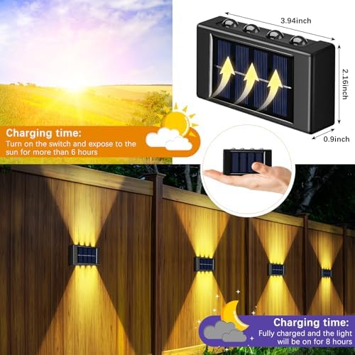 Rossesay 8 Pack Solar Wall Lights for Outside 3000K Warm Solar Fence Lights Up and Down Autumn LED Outdoor Decorative Waterproof Lamps Dusk to Dawn LED Lighting Wall Sconces for Outside Deck Garage - Image 2