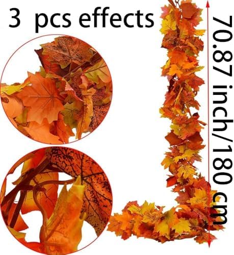3pack Fall Garland Maple Leaf Garland 5.9Ft/Piece Fall Maple Leaves Garlands Thanksgiving Indoor Home Decor (3 Pcs) - Image 4