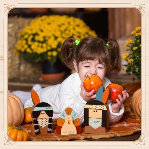 Colingmill 3 Pcs Thanksgiving Decorations Wooden Turkey Pilgrim Table Sign - Image 4
