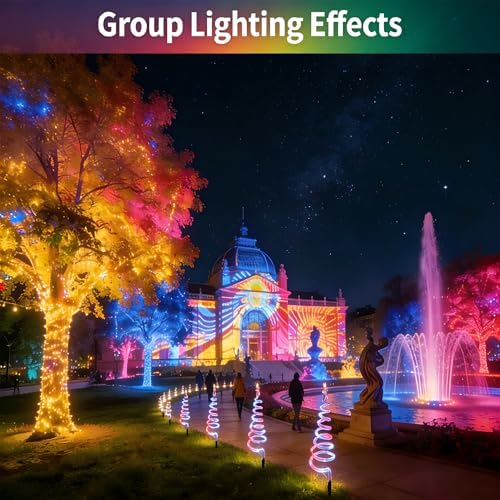 4 Pack Smart Spiral Pathway Lights Outdoor, DIY RGB Color Changing, 80+ Lighting Modes, Remote & App Control, Timer, IP67 Waterproof Landscape Path Lights for Holiday Yard, Garden & Patio Decor Lights - Image 5