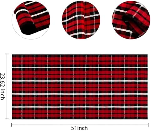 Christmas Outdoor Rugs 24 x 51''Black Red Buffalo Plaid Front Porch Rug Hand-Woven Machine Washable Indoor/Outdoor Layered Door Mats for Entryway/Bedroom/Outdoor - Image 2