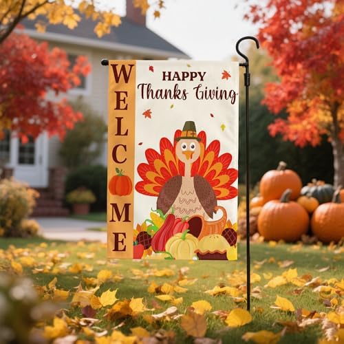 OHOME Thanksgiving Decorations - Welcome Garden Flag | Thanksgiving Decor Outdoor Outside - Friendsgiving Party Decorations Essentials Double-Side Backdrop Banner for Garden Porch Patio Lawn,12x18 Inch - Image 4