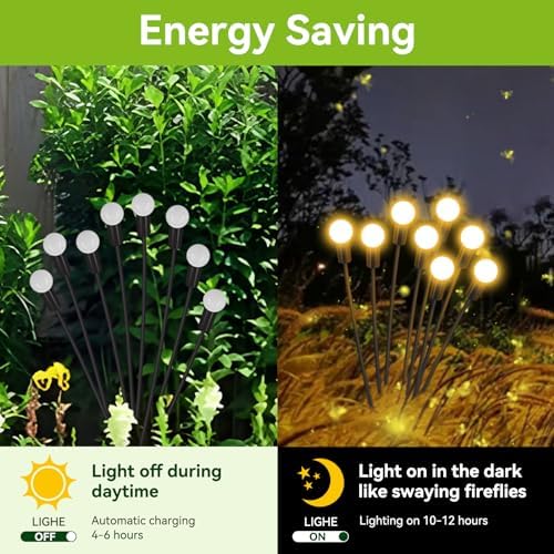 Solar Garden Lights Outdoor Waterproof, 6 Pack 48 LED Swaying Light Firefly Light Outdoor Decor Lights for Garden Gifts for Pathway Party Christmas Decoration, Warm White - Image 3