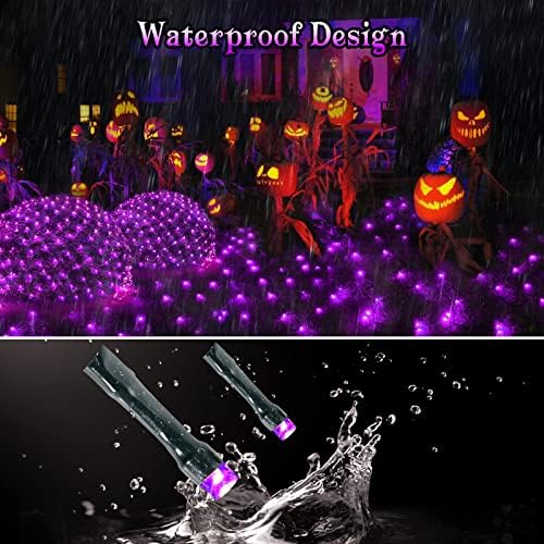 BlcTec Halloween Net Lights, 200 LED 8.4ft x 5.2ft Purple Halloween Lights with 8 Modes, Timer, Connectable, Waterproof and Green Wire Design for Trees, Bushes Outdoor Decorations - Image 2