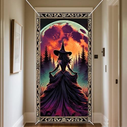 IVN Halloween Moonlit Witch Door Cover Decorations 35x71 Inch - Image 6
