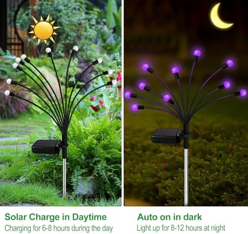 Kohlrabi Solar Garden Lights Outdoor, 10 Pack 80 LED Solar Purple Firefly Lights Waterproof, Sway by Wind, Halloween Swaying Light for Yard Patio Backyard Garden Planter Flower Bed Pathway Decoration - Image 3
