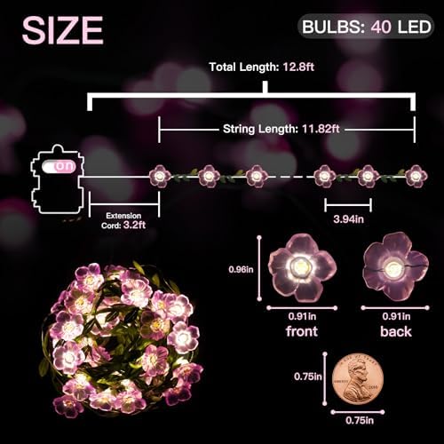suddus 40 LED 12.8 ft Cherry Blossom Vine Lights Battery Powered with Timer - Image 6