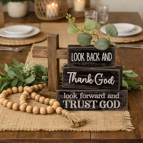 Lineshading 4 Pcs Christian Wooden Block Signs Farmhouse Centerpiece - Image 4