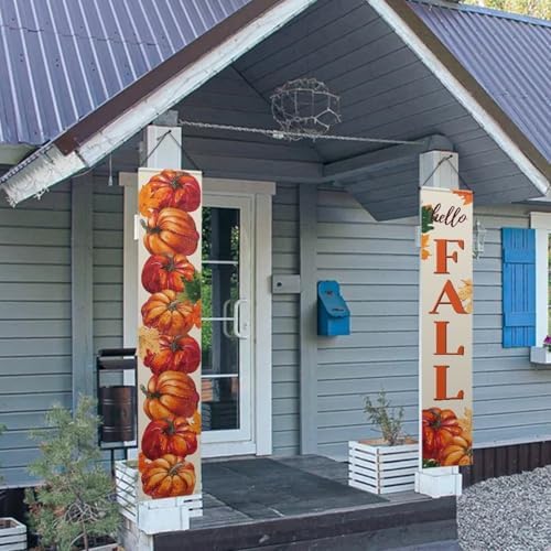 Fall Porch Banner Sign, Maple Sunflower Front Door Decorative Hanging Welcome Banner Flag, Autumn Pumpkins Rustic Seasonal Farmhouse Thanksgiving Decoration Home Outdoor Decor - Image 3