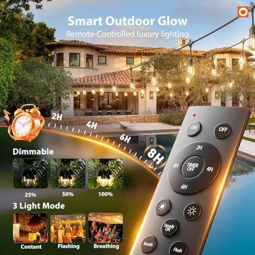 addlon 50FT Outdoor String Lights with Remote Dimmable Waterproof Patio - Image 2