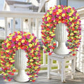 Artificial Hanging Flowers for Outdoors, 4 PCS 600 Blooms UV Resistant Morning Glory Faux Silk Vines, No-Odor Realistic Fake Plants for Garden Planter Porch Patio Decoration, Purple & Yellow & Red by JulakoOnline