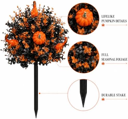 2 Pack Fall Pumpkin Topiary Trees with Stakes, 22 Inch (Black) - Image 4
