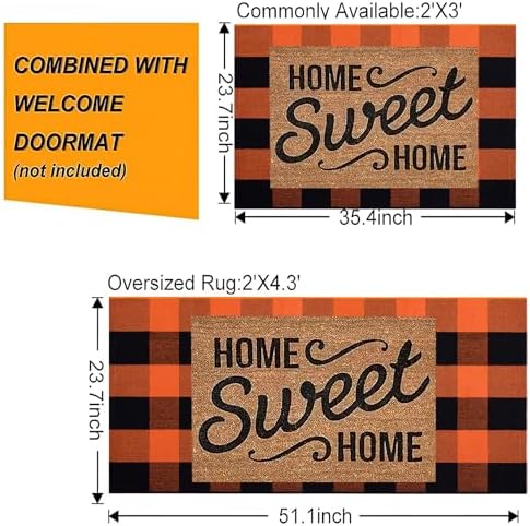Fall Door Mat Outdoor 27.5"x43.3",Orange Black Halloween Layered Doormat - Image 3