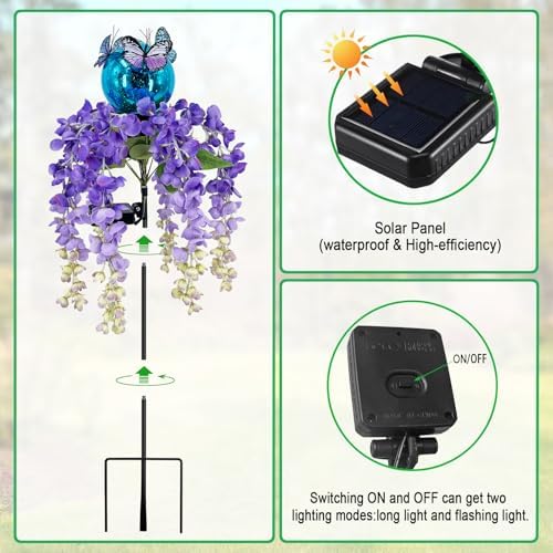 Wisteria Flower Solar Garden Stakes Pathway Lights,Yard Decorations Outdoor - Image 6