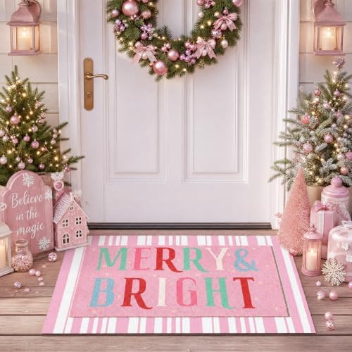Tinideya 2 Pcs Christmas Layered Doormat Set, Merry Bright by Tinideya