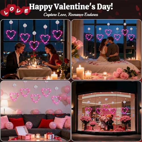 Lewondr 3Pcs Valentines Day Window Lights with 2 Lighting Modes, Pink - Image 7