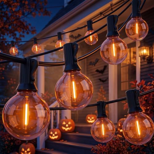 50FT G40 LED Halloween String Lights Outdoor, Orange Halloween Decorative Light with 27 LED Shatterproof Bulbs(2 Spare) Connectable Orange Outdoor Lights for Patio Balcony Backyard Pergola Decor by Abeja