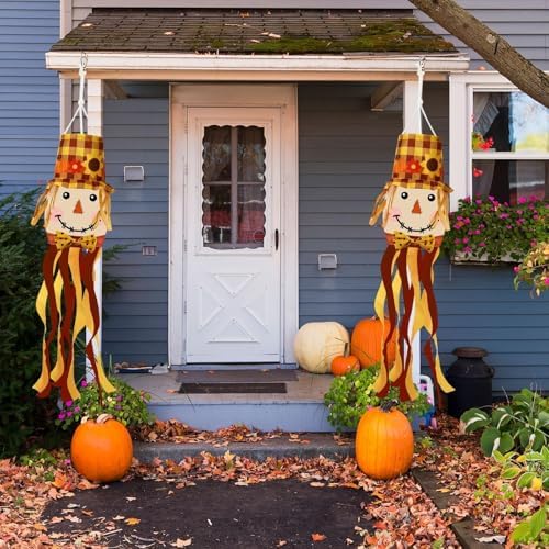 NOVWANG Fall Scarecrow Windsock, Front Door Wind Sock Autumn Windsock Thanksgiving Outdoor Hanging Scarecrow Decorations for Home Farmhouse Garden Yard Decor - Image 3