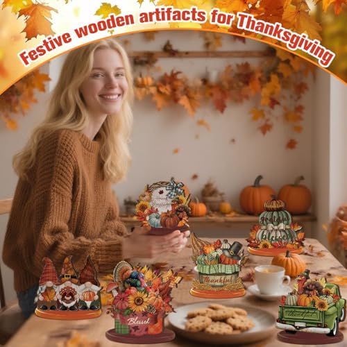 Leinuosen 12 Pcs Fall Decorations for Home Wooden Turkey Decor Thanksgiving Table Decorations Fall Centerpiece Maple Leaves Pumpkin Turkey Wooden Block Sign for Harvest Party Home Tiered Tray - Image 5