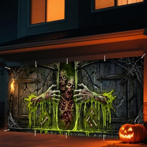 Slime Monster 7 x 16 ft Halloween Garage Door Decorations Halloween decorations Witch Door Cover, Hanging Banner, Cauldron Backdrop Mural for Home, Outdoor, Indoor, Spooky Party, Wall, Window - Image 3