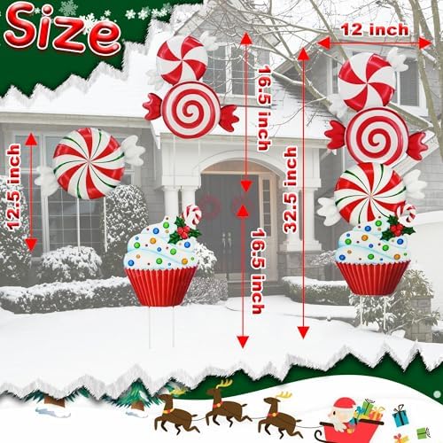 3 Pack Metal Christmas Yard Signs Decor for Multiple Stacked,Voumsil Christmas Yard Stakes with Candy Fall Yard Decor for Outside Garden Yard Lawn Porch - Image 5