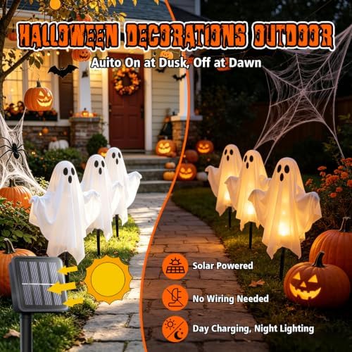 6 Pack Halloween Decoration Outdoor Solar Ghost Lights Warm White - Image 4