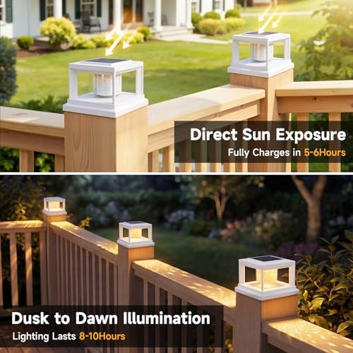 FOLKSMATE Solar Fence Post Cap Lights 12 Pack Outdoor Waterproof White - Image 6