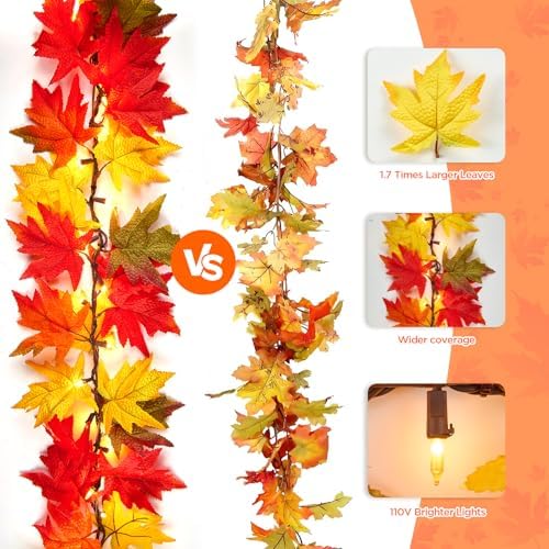 Fall Decor Fall Garland with Lights 9Ft Large Leaves Halloween Decorations - Image 4
