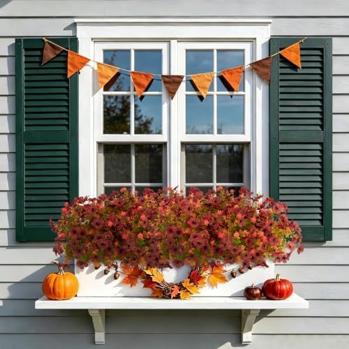 Ammyoo 12 Bundles Fall Mums Artificial Flowers for Outdoors Decor - Image 6