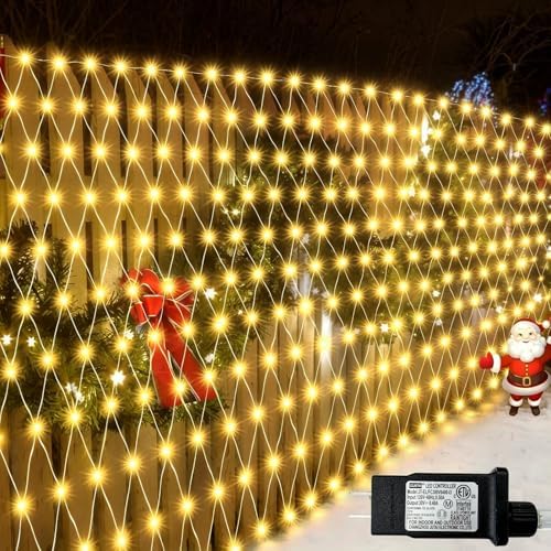 510 LED Christmas Net Lights, 28ft x 5ft Mesh Lights Outdoor Clear Wire 8 modes, Waterproof Connectable String Lights Plug in for Xmas Tree Bushes Garden Holiday Party Decorations - Warm White by Lovelite