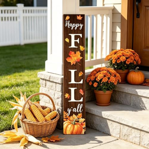 Welcome Sign Stand for Front Door, 47" Vertical Autumn Welcome Porch Sign Wall Hanging for Outdoor Patio Garden, Rustic Large Tall Porch Leaner Decor for Thanksgiving (Fall-Natural, Fall-Natural) - Image 5