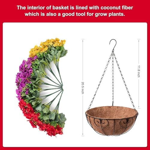Artificial Fake Hanging Plants Flowers Basket for Spring Outdoor Decoration - Image 2