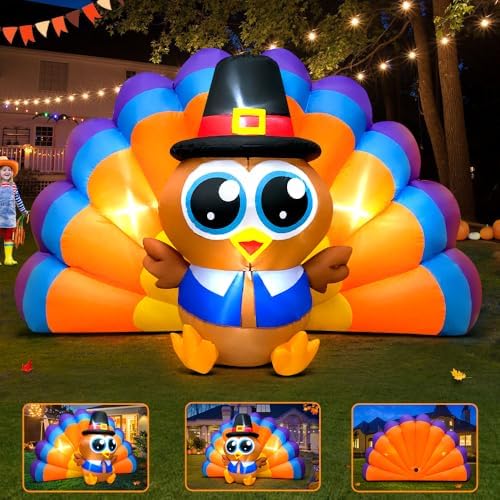 6FT Thanksgiving Inflatables Outdoor Decoration Inflatable Turkey, Built in LED Lights Blow Up Yard Decorations for Fall Holiday Party Garden Lawn Décor - Image 3